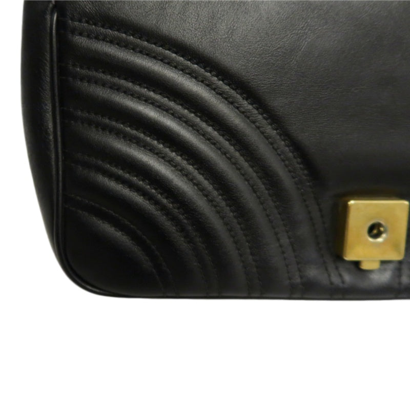 GUCCI Marmont GG Logo Matelassé Leather Shoulder Bag Black Gold-Tone Hardware