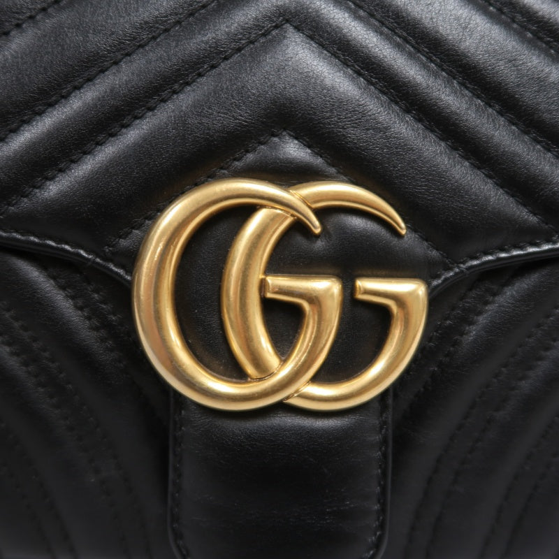 GUCCI Marmont GG Logo Matelassé Leather Shoulder Bag Black Gold-Tone Hardware