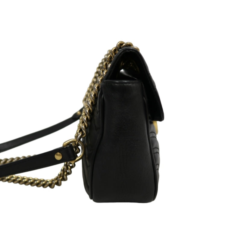 GUCCI Marmont GG Logo Matelassé Leather Shoulder Bag Black Gold-Tone Hardware
