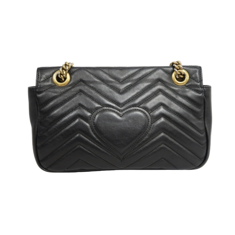 GUCCI Marmont GG Logo Matelassé Leather Shoulder Bag Black Gold-Tone Hardware