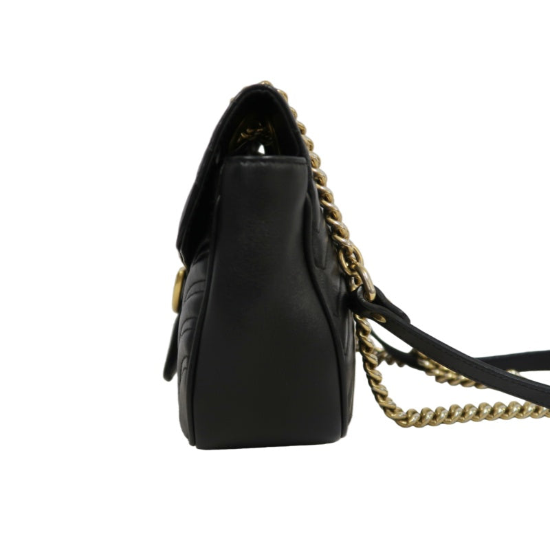 GUCCI Marmont GG Logo Matelassé Leather Shoulder Bag Black Gold-Tone Hardware
