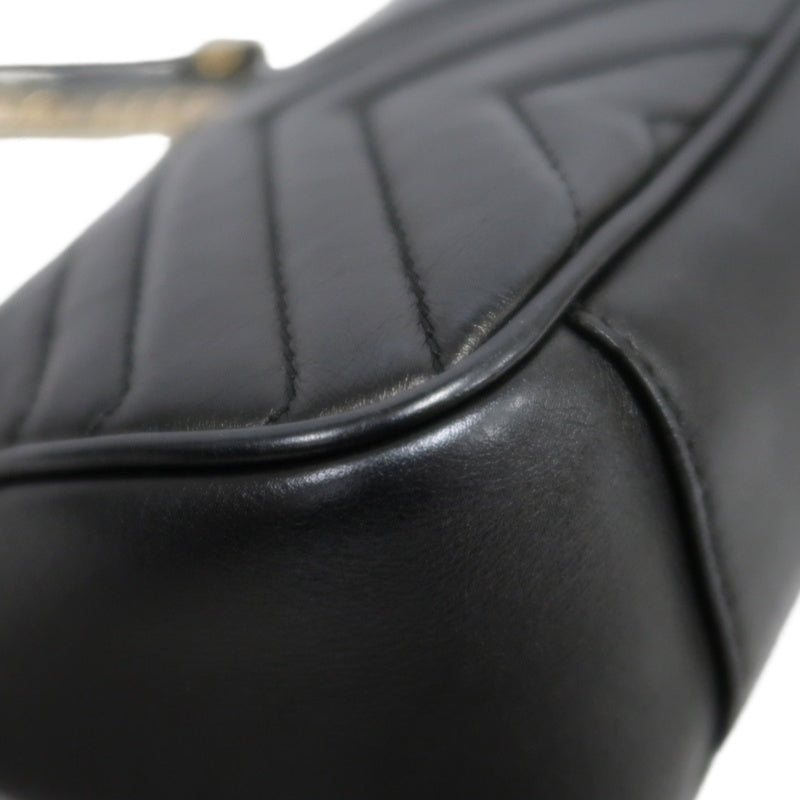 GUCCI Marmont GG Logo Matelassé Leather Shoulder Bag Black Gold-Tone Hardware