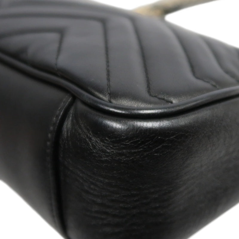GUCCI Marmont GG Logo Matelassé Leather Shoulder Bag Black Gold-Tone Hardware