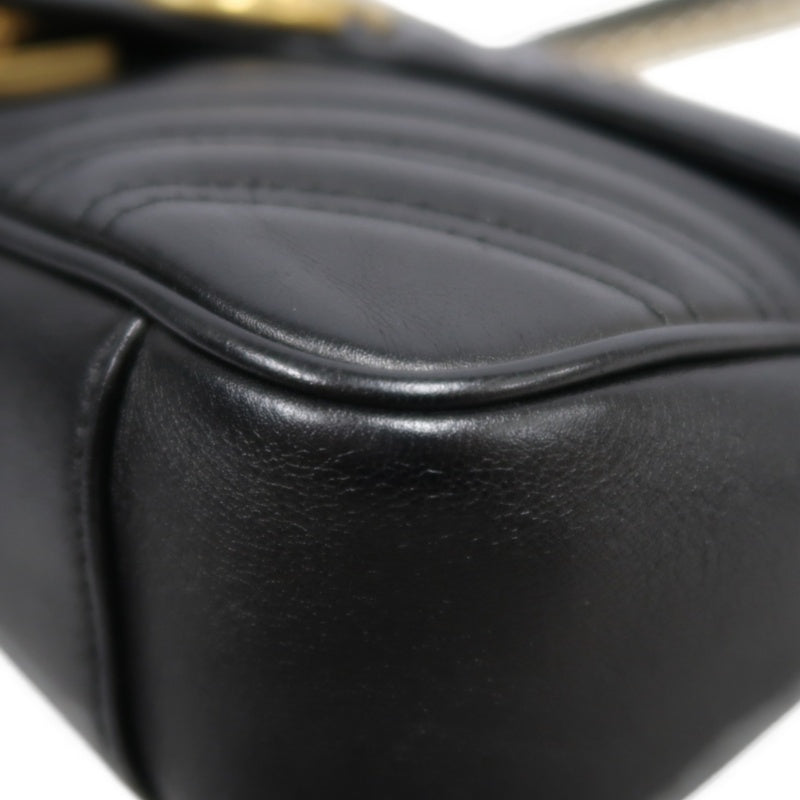 GUCCI Marmont GG Logo Matelassé Leather Shoulder Bag Black Gold-Tone Hardware