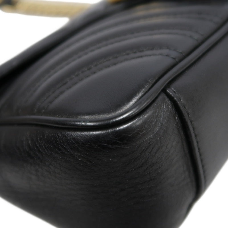 GUCCI Marmont GG Logo Matelassé Leather Shoulder Bag Black Gold-Tone Hardware