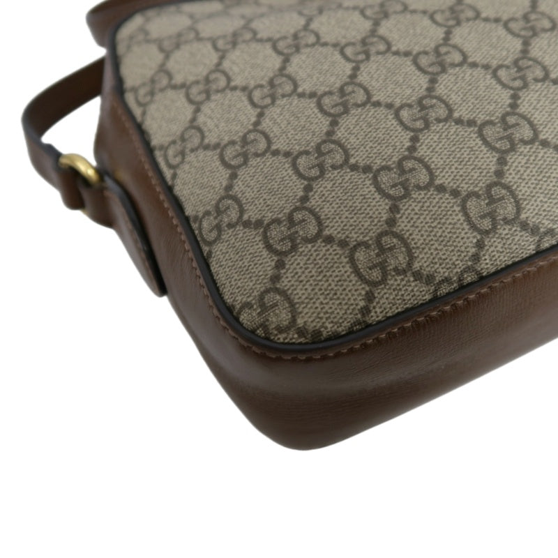 GUCCI GG Supreme Horsebit PVC Shoulder Bag Brown Gold-Tone Hardware
