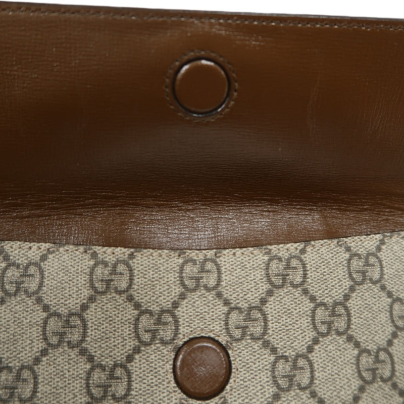 GUCCI GG Supreme Horsebit PVC Shoulder Bag Brown Gold-Tone Hardware