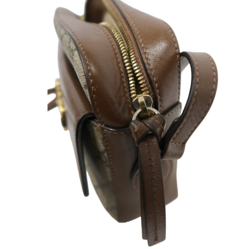 GUCCI GG Supreme Horsebit PVC Shoulder Bag Brown Gold-Tone Hardware