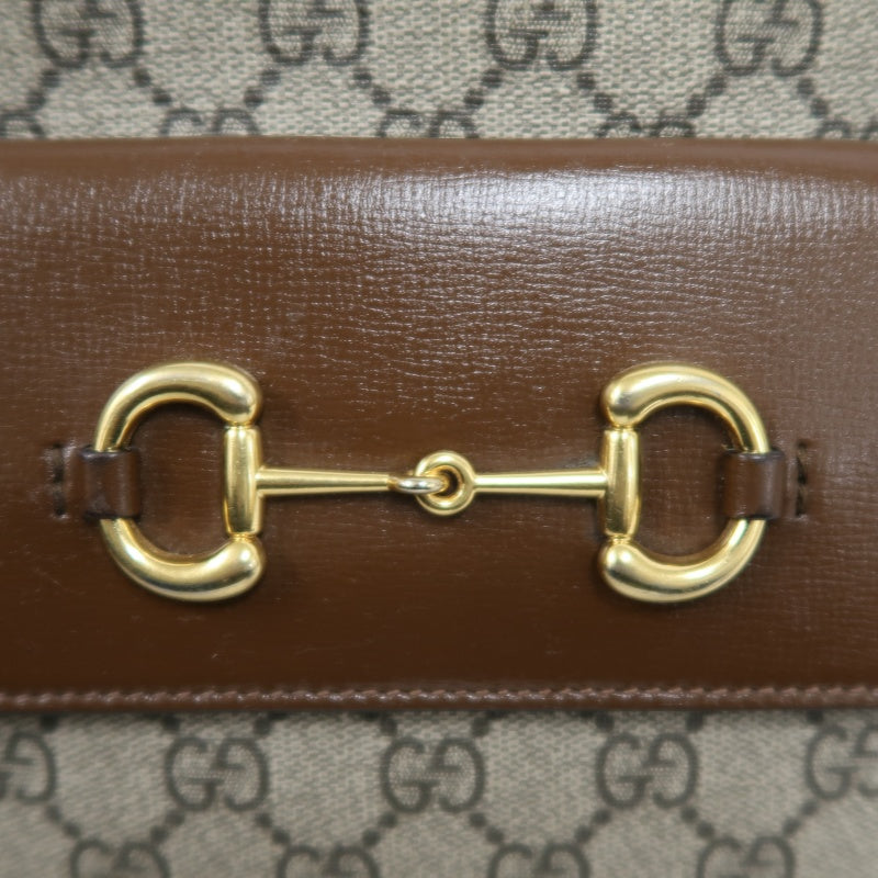 GUCCI GG Supreme Horsebit PVC Shoulder Bag Brown Gold-Tone Hardware
