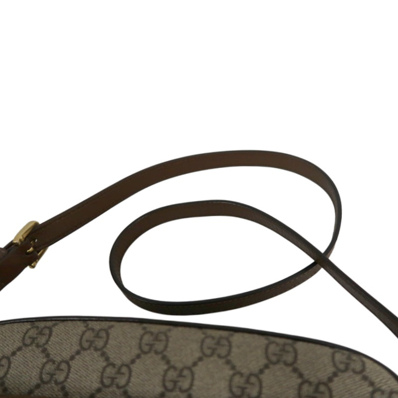 GUCCI GG Supreme Horsebit PVC Shoulder Bag Brown Gold-Tone Hardware
