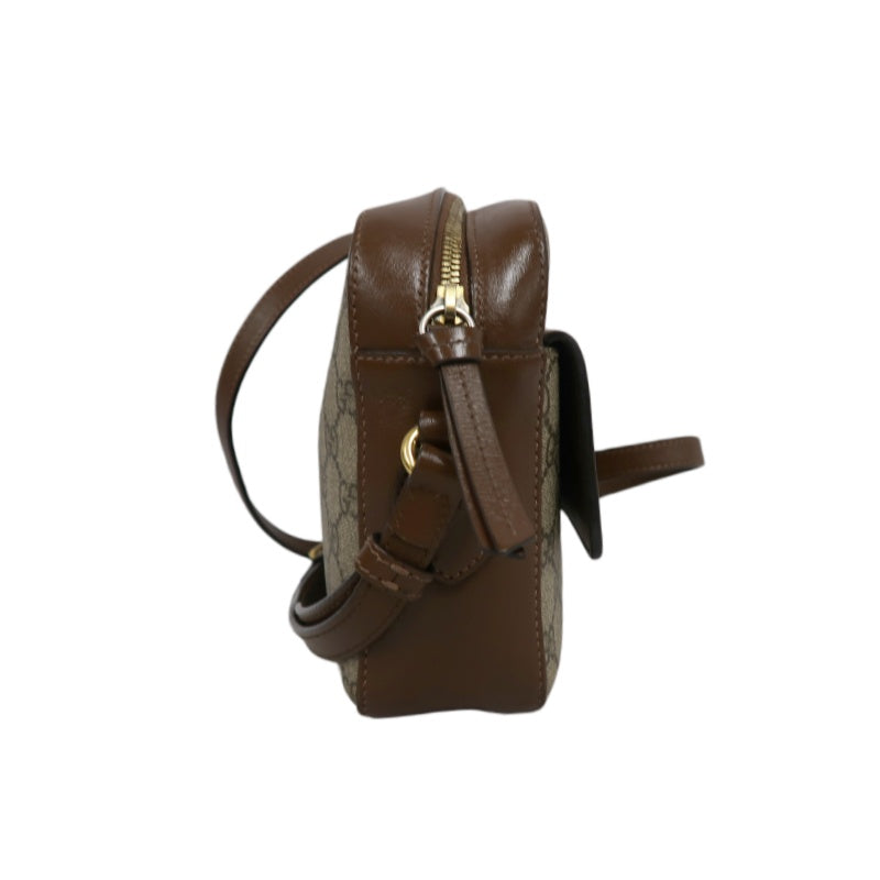 GUCCI GG Supreme Horsebit PVC Shoulder Bag Brown Gold-Tone Hardware