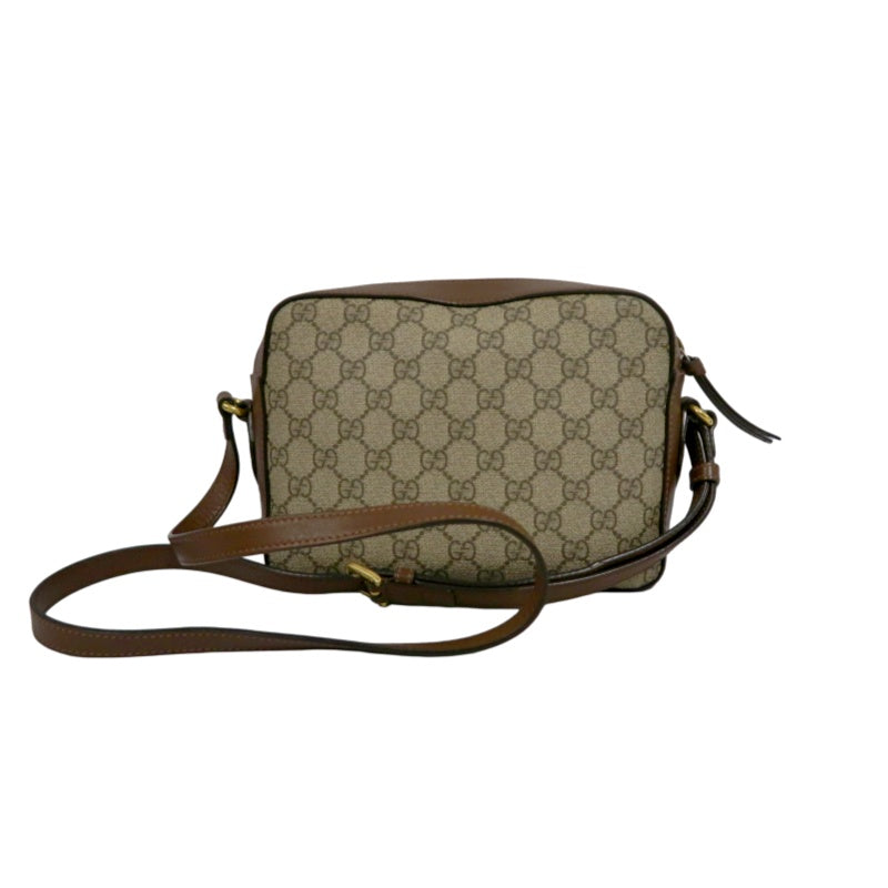 GUCCI GG Supreme Horsebit PVC Shoulder Bag Brown Gold-Tone Hardware