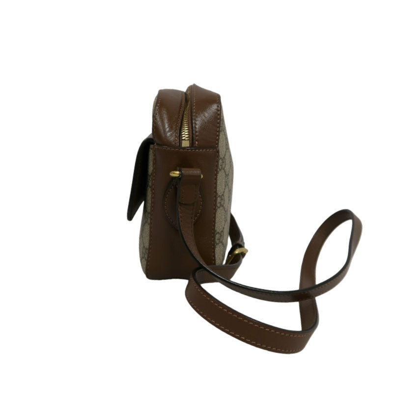 GUCCI GG Supreme Horsebit PVC Shoulder Bag Brown Gold-Tone Hardware