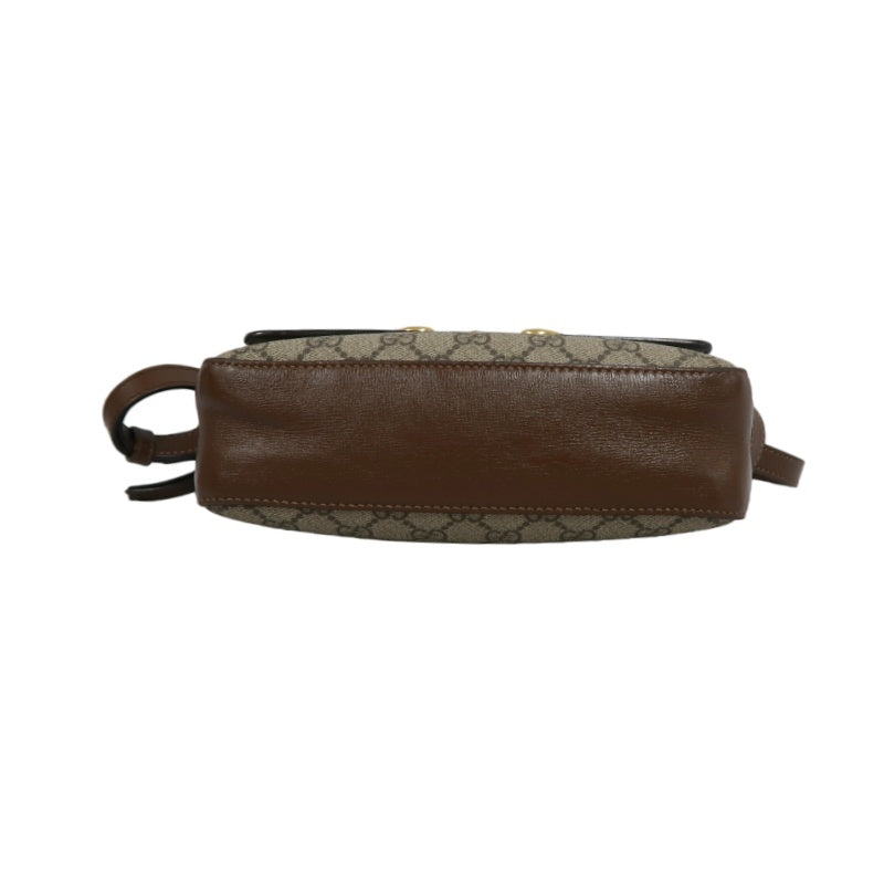 GUCCI GG Supreme Horsebit PVC Shoulder Bag Brown Gold-Tone Hardware