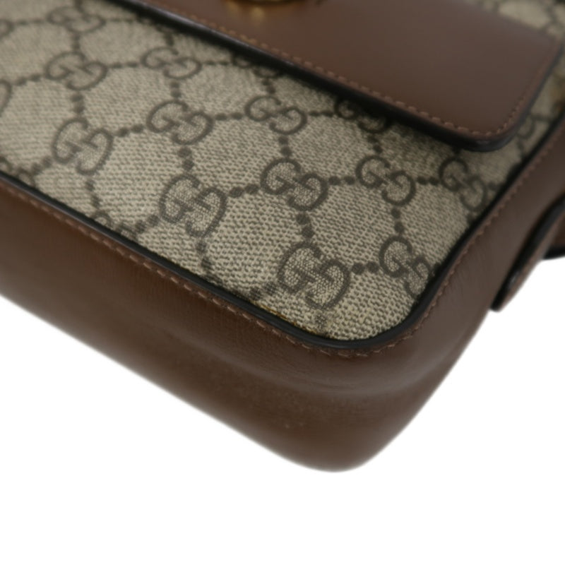 GUCCI GG Supreme Horsebit PVC Shoulder Bag Brown Gold-Tone Hardware