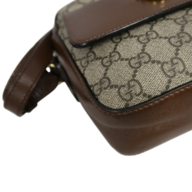GUCCI GG Supreme Horsebit PVC Shoulder Bag Brown Gold-Tone Hardware
