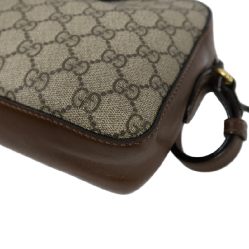 GUCCI GG Supreme Horsebit PVC Shoulder Bag Brown Gold-Tone Hardware