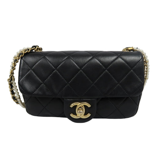 CHANEL Classic Flap CF Lambskin Shoulder Bag Black Gold-Tone Hardware