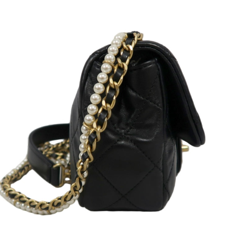CHANEL Classic Flap CF Lambskin Shoulder Bag Black Gold-Tone Hardware