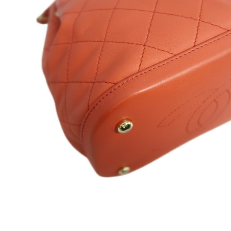 CHANEL Matelasse Caviar Leather Drawstring Bucket Shoulder Bag Orange Gold-Tone Hardware