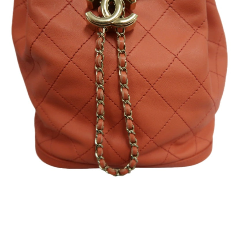 CHANEL Matelasse Caviar Leather Drawstring Bucket Shoulder Bag Orange Gold-Tone Hardware