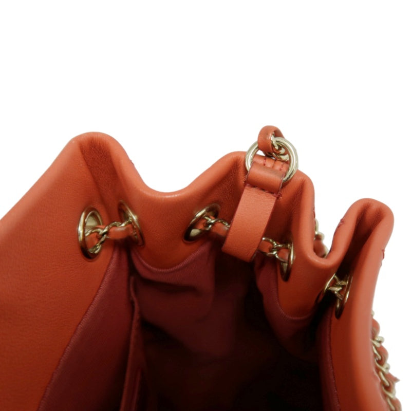 CHANEL Matelasse Caviar Leather Drawstring Bucket Shoulder Bag Orange Gold-Tone Hardware