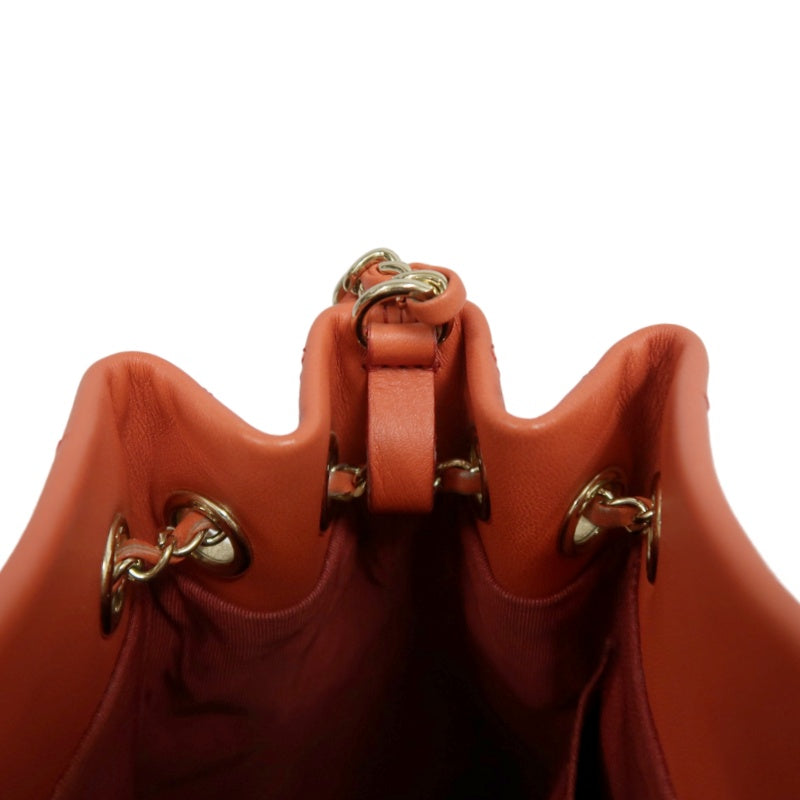 CHANEL Matelasse Caviar Leather Drawstring Bucket Shoulder Bag Orange Gold-Tone Hardware