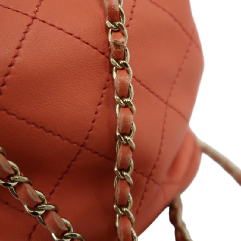CHANEL Matelasse Caviar Leather Drawstring Bucket Shoulder Bag Orange Gold-Tone Hardware