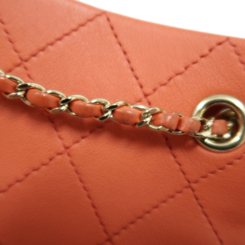 CHANEL Matelasse Caviar Leather Drawstring Bucket Shoulder Bag Orange Gold-Tone Hardware