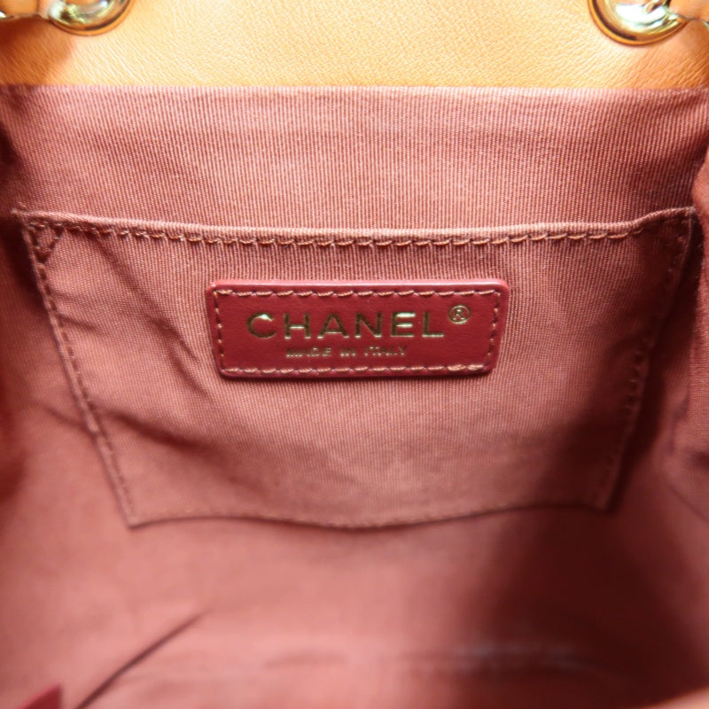 CHANEL Matelasse Caviar Leather Drawstring Bucket Shoulder Bag Orange Gold-Tone Hardware