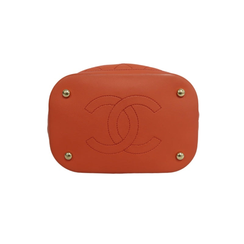 CHANEL Matelasse Caviar Leather Drawstring Bucket Shoulder Bag Orange Gold-Tone Hardware
