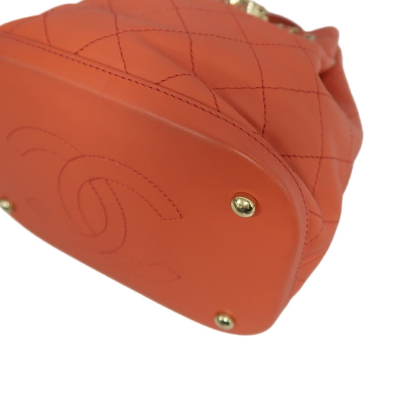 CHANEL Matelasse Caviar Leather Drawstring Bucket Shoulder Bag Orange Gold-Tone Hardware