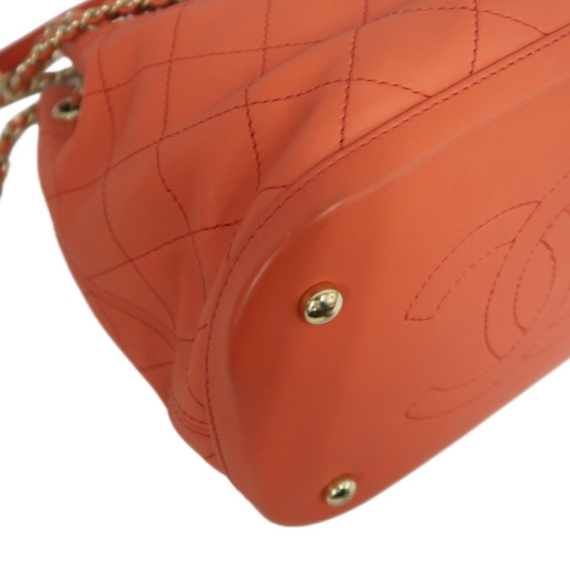 CHANEL Matelasse Caviar Leather Drawstring Bucket Shoulder Bag Orange Gold-Tone Hardware