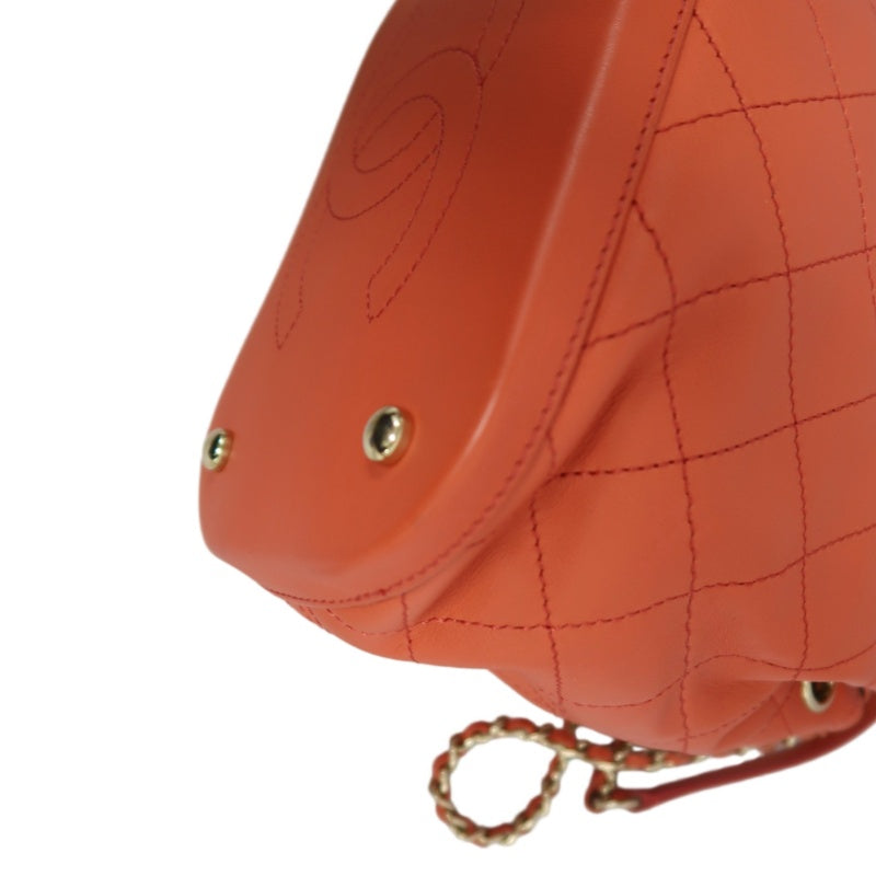 CHANEL Matelasse Caviar Leather Drawstring Bucket Shoulder Bag Orange Gold-Tone Hardware