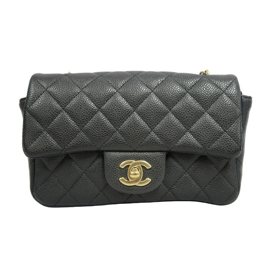 CHANEL Classic Flap CF Caviar Leather Shoulder Bag Black Gold-Tone Hardware