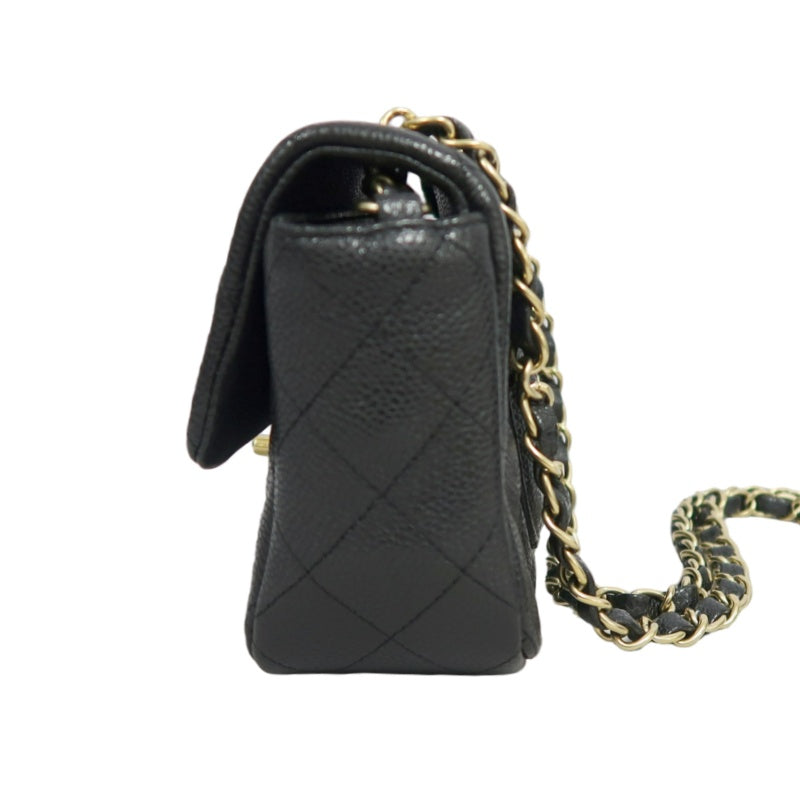 CHANEL Classic Flap CF Caviar Leather Shoulder Bag Black Gold-Tone Hardware