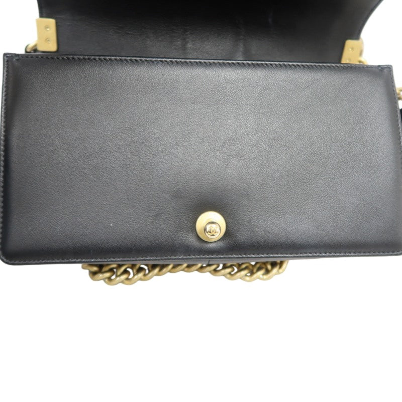 CHANEL Boy Matelassé Caviar Leather Shoulder Bag Black Gold-Tone Hardware