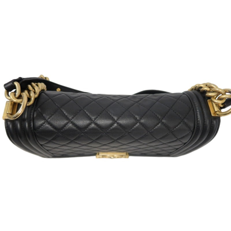 CHANEL Boy Matelassé Caviar Leather Shoulder Bag Black Gold-Tone Hardware