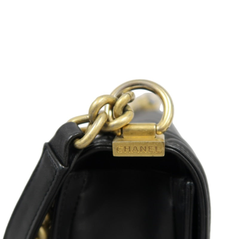 CHANEL Boy Matelassé Caviar Leather Shoulder Bag Black Gold-Tone Hardware
