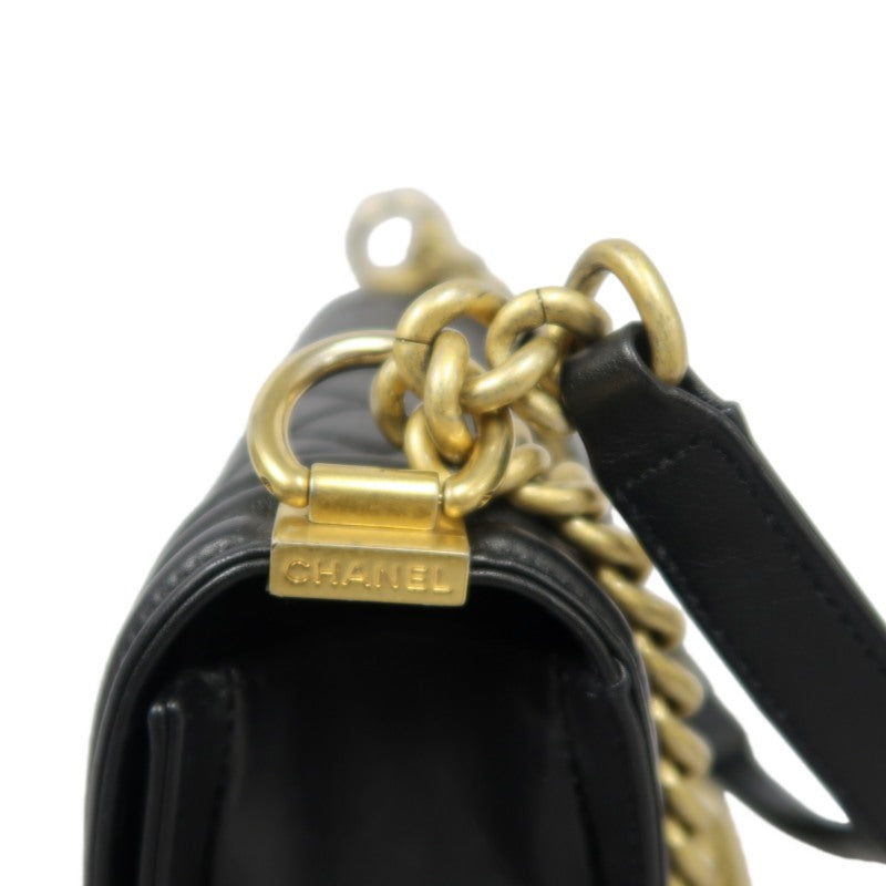 CHANEL Boy Matelassé Caviar Leather Shoulder Bag Black Gold-Tone Hardware