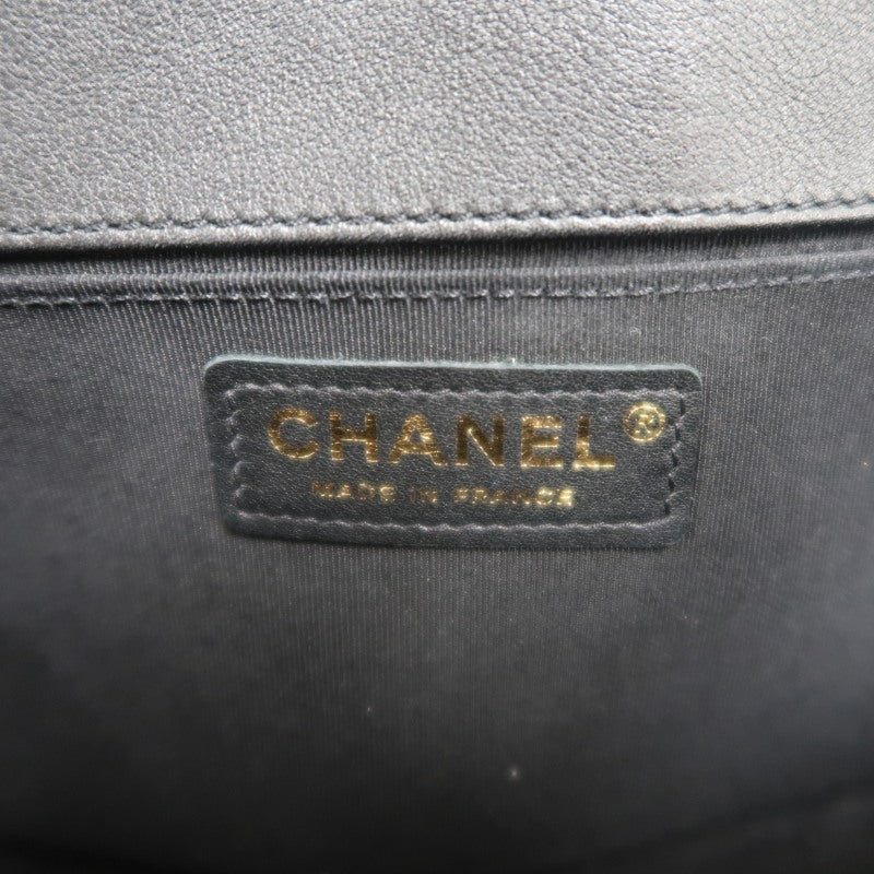 CHANEL Boy Matelassé Caviar Leather Shoulder Bag Black Gold-Tone Hardware