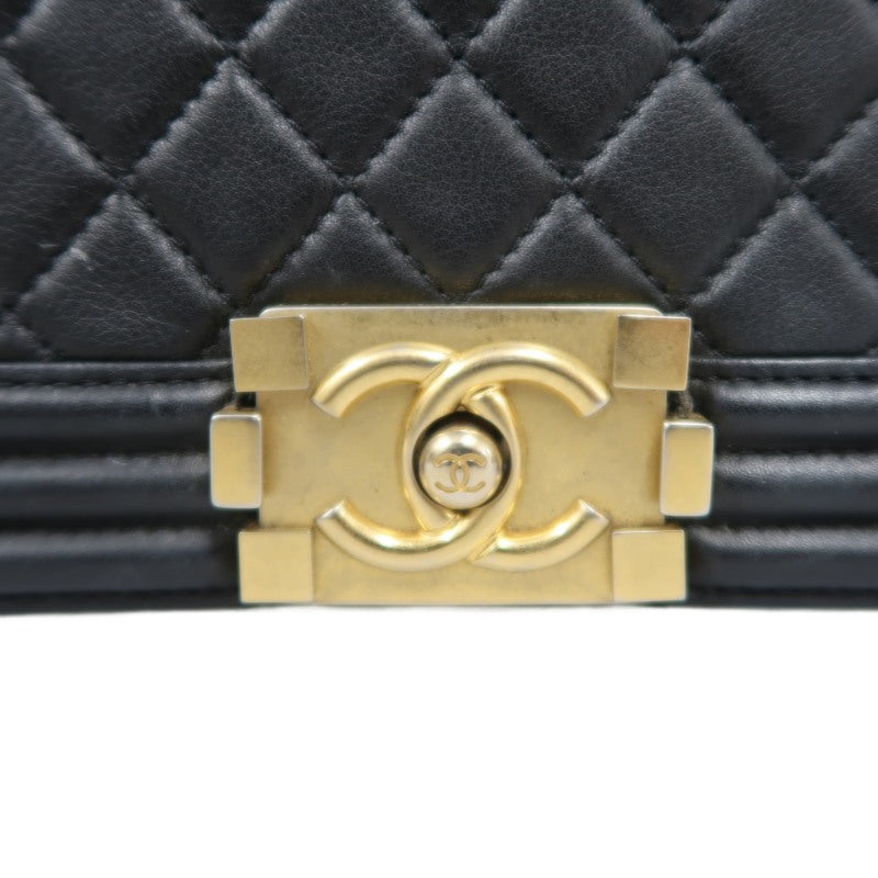 CHANEL Boy Matelassé Caviar Leather Shoulder Bag Black Gold-Tone Hardware