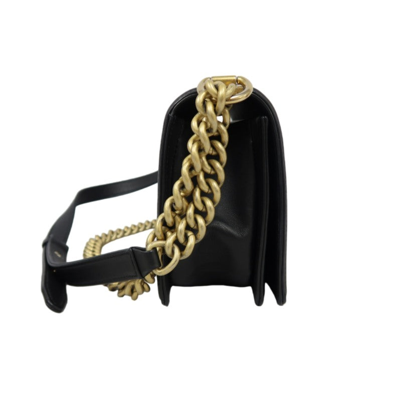 CHANEL Boy Matelassé Caviar Leather Shoulder Bag Black Gold-Tone Hardware