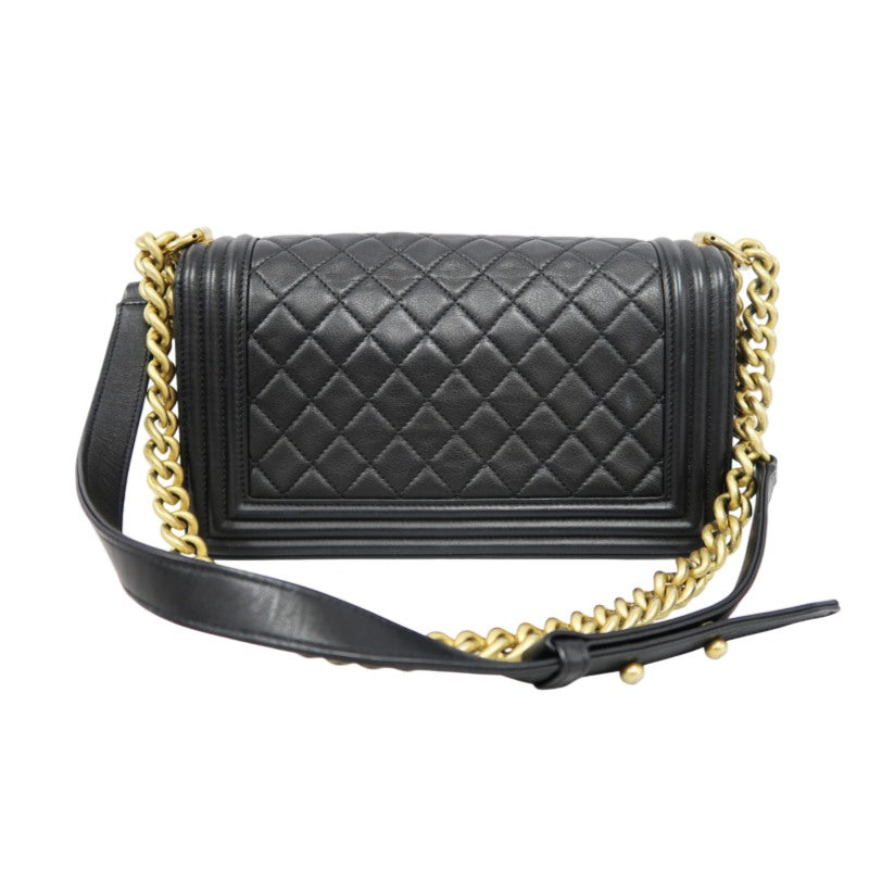 CHANEL Boy Matelassé Caviar Leather Shoulder Bag Black Gold-Tone Hardware