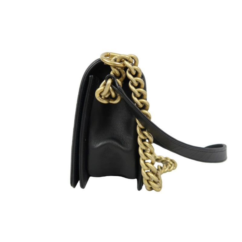CHANEL Boy Matelassé Caviar Leather Shoulder Bag Black Gold-Tone Hardware
