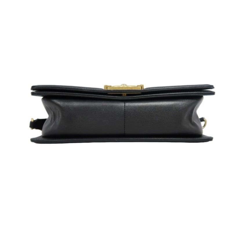 CHANEL Boy Matelassé Caviar Leather Shoulder Bag Black Gold-Tone Hardware