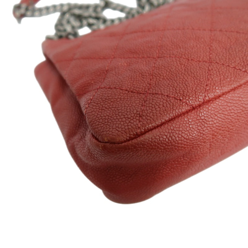 CHANEL Classic Flap CF Caviar Leather Shoulder Bag Red Dark Silver-Tone Hardware With Guarantee Card
