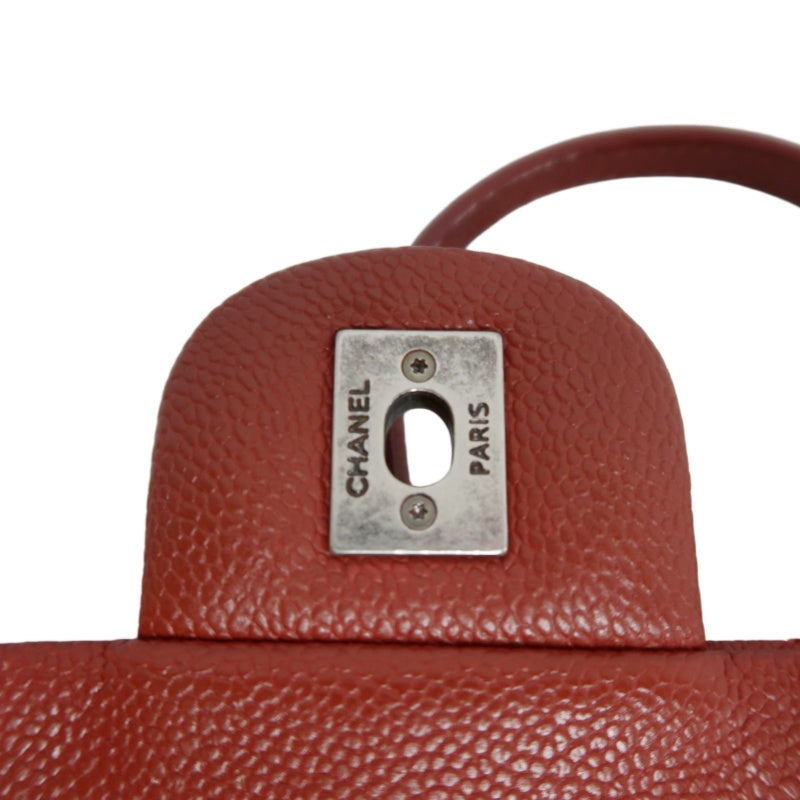 CHANEL Classic Flap CF Caviar Leather Shoulder Bag Red Dark Silver-Tone Hardware With Guarantee Card