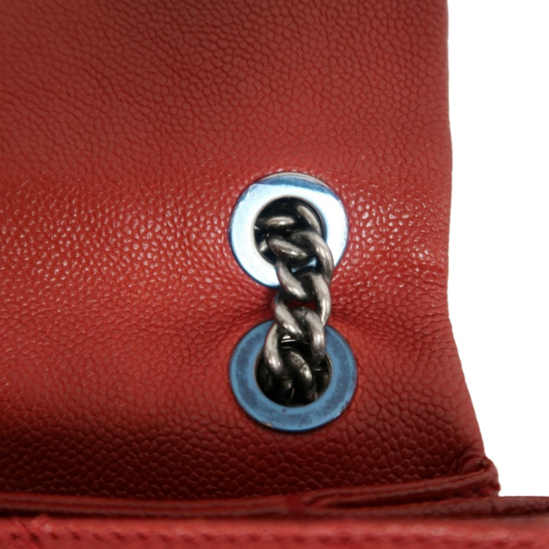 CHANEL Classic Flap CF Caviar Leather Shoulder Bag Red Dark Silver-Tone Hardware With Guarantee Card