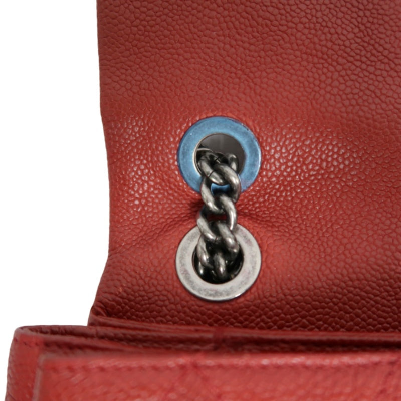 CHANEL Classic Flap CF Caviar Leather Shoulder Bag Red Dark Silver-Tone Hardware With Guarantee Card